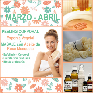Peeling Corporal con Esponja Vegetal y Masaje con Aceite de Rosa Mosqueta